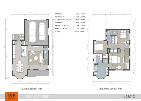 Floor plan for 3 beds, 2.5 baths, 1653 sqft